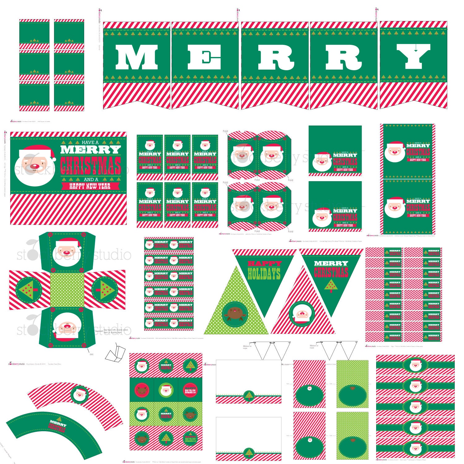 Christmas Santa DIY Red and Green Party Printable Kit Il_570xn