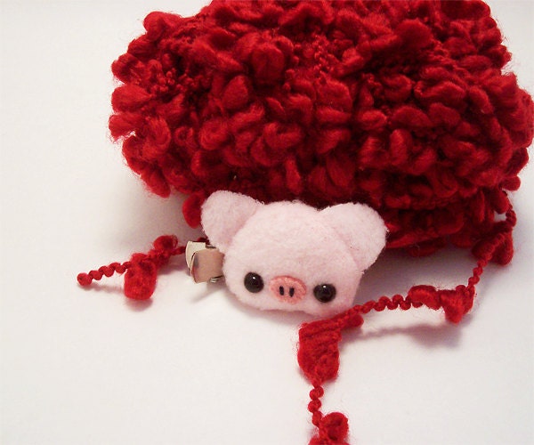 Pudding Pig, Mouse OR Lion Kawaii Hair Clip Cute Plush Animal Barrette