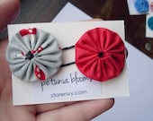 yoyo hair pins // dress up your hair // grey mushrooms & red dots