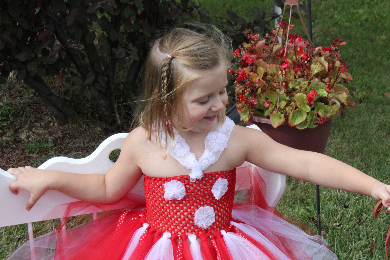 Red and White Tutu Flowergirl Princess Dress