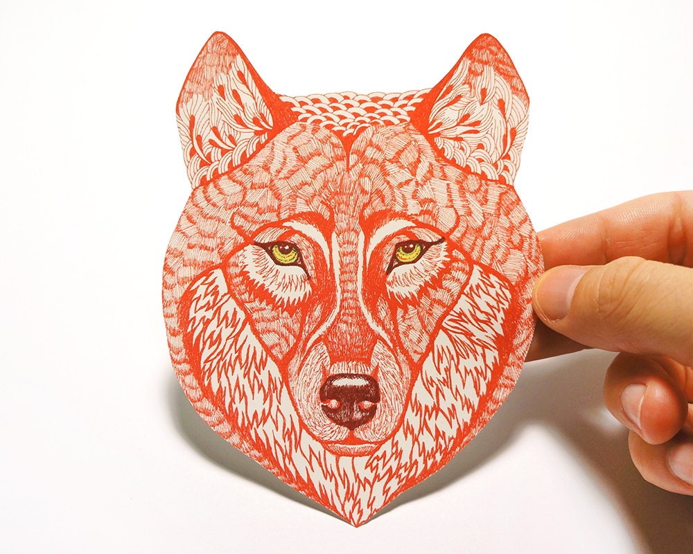 Red Wolf Face wild animal sticker, 100% waterproof vinyl label.