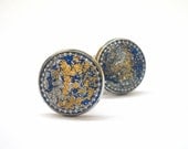 Men Cufflinks  cuff links for Men, husband gift, boyfriend gift, Gold  foil Cufflinks - Blue Gold  - Gift Bag Included