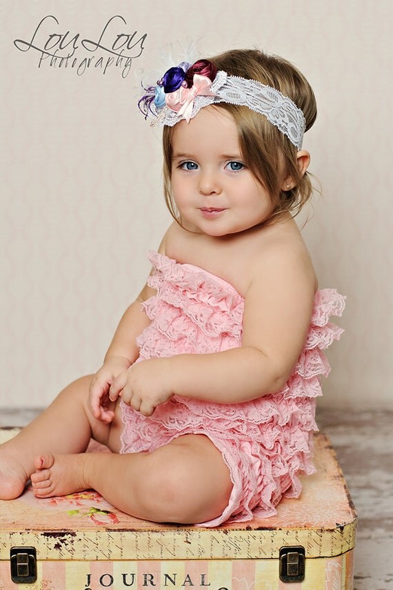 Gorgeous Vintage Inspired Shades of Purple Headband - Rosette Baby Girl Toddler Lace Headband - Great Photo Prop