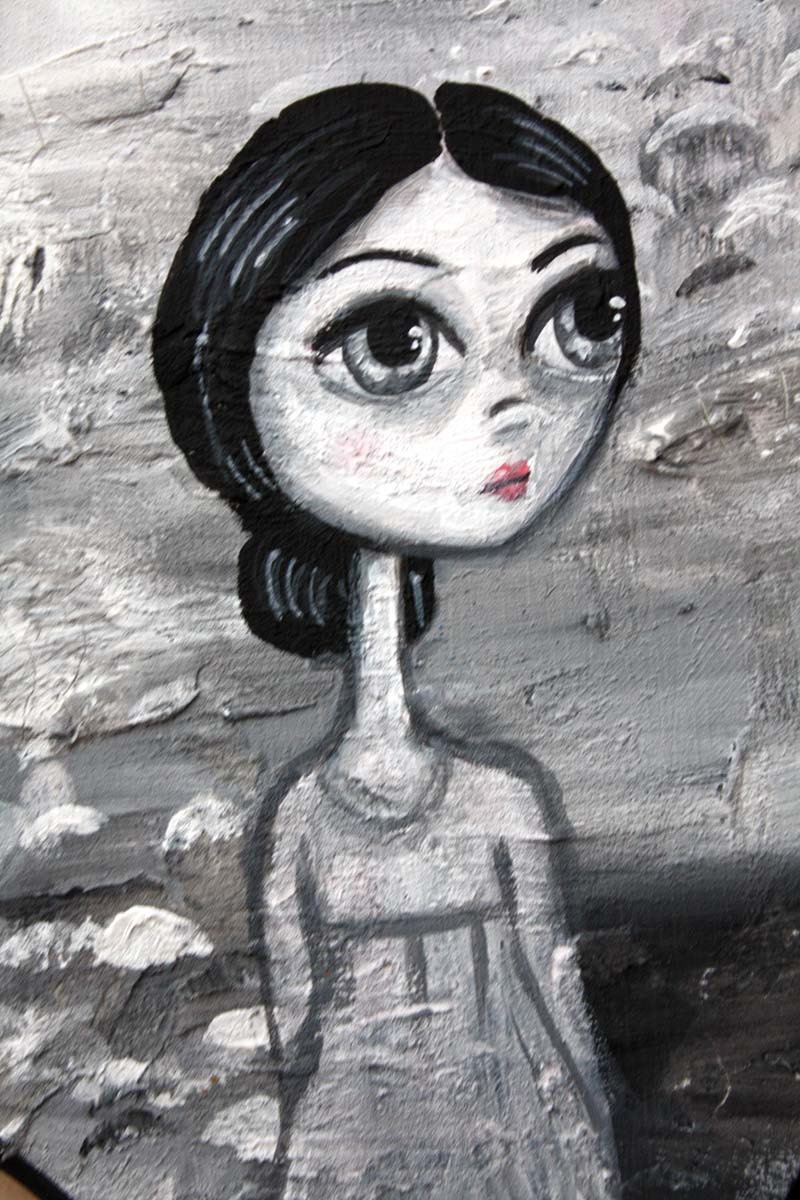 Ghost Girl - Black And White - Ghost - Girl - Painting - Mini Painting - Mixed Media