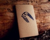 Soaring Owl Nature Rustic Blank or Lined Pocket Size Journal Notebook using Hand Carved Design