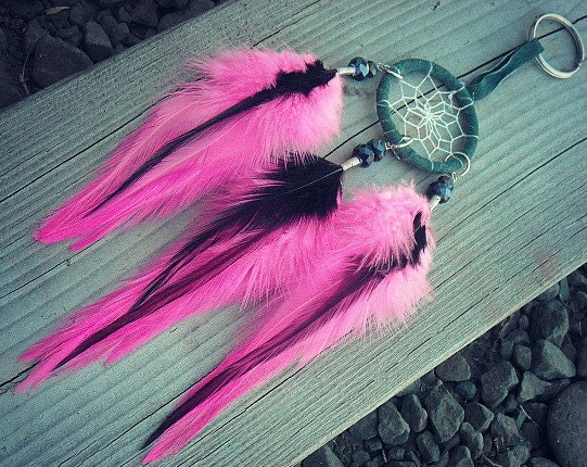 Dream Catcher Feather Keychain, Dream Catcher, Pink Black Feather Dreamcatcher, Small Feather Dream Catcher, Keyring, Bag Clip, Purse Clip,