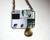 Photo Collage Necklace in Grey, White and Green / Geometric