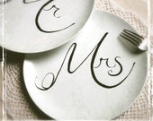 Happy Couple Plates - Mr & Mrs - Wedding Bridal Shower Gift  - Melamine Plate Set - Reception - Weddings, Commitment Ceremony, Vow Renewal