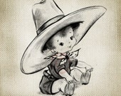 Vintage Greetings Card Baby Boy Cowboy LARGE Digital Vintage Image Download Sheet Transfer To Totes Pillows Tea Towels T-Shirts