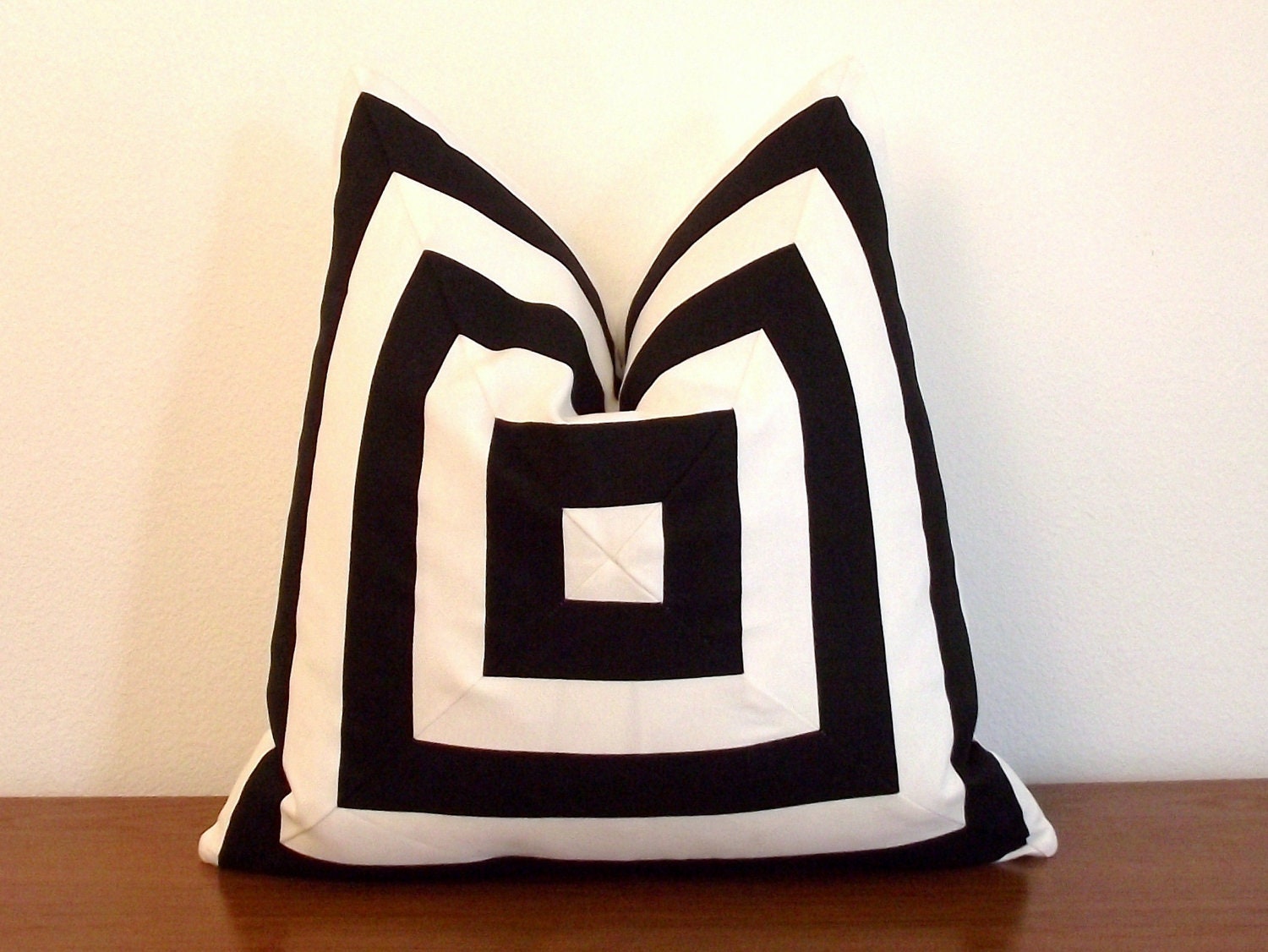 Decorative Pillow Cover- Black and White- Stripes- Geometric- 18" sq