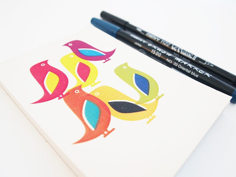 Notebook Jotter Pad Rainbow Birds Illustration Notepad Stationery Gift