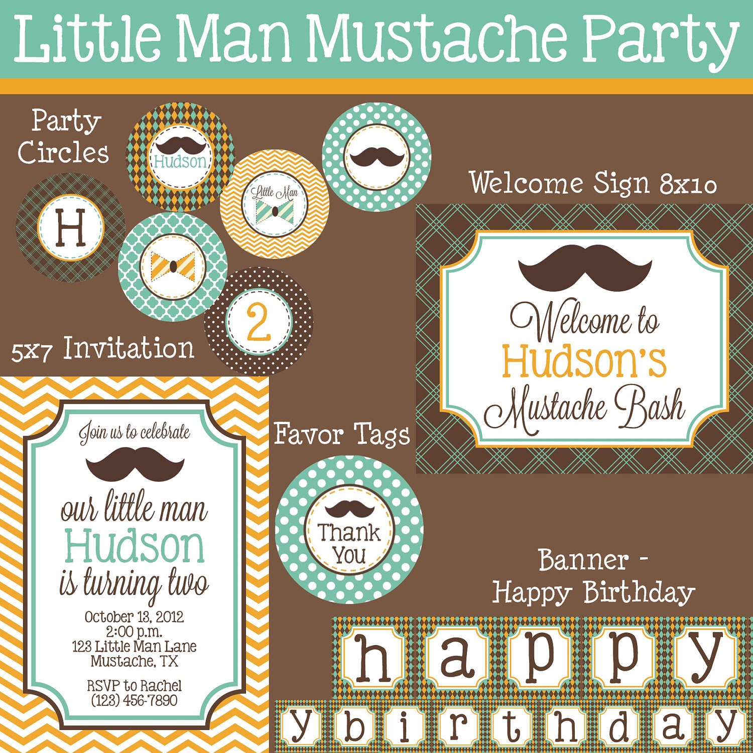 Little Man Mustache Bash - Mega Birthday Party Package - Boy DIY Printable Il_170x135