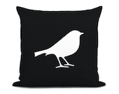 Black and white pillow cover - White bird applique on black fabric - 16x16 decorative throw pillow cover - ClassicByNature