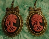 Pink and Black Skeleton Lady Earrings