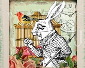 Quilting Square Alice in Wonderland Hand Printed Quilting Fabric for Patchwork. Cotton Fabric Square Quilt Block 4x4 inches. Design no:2