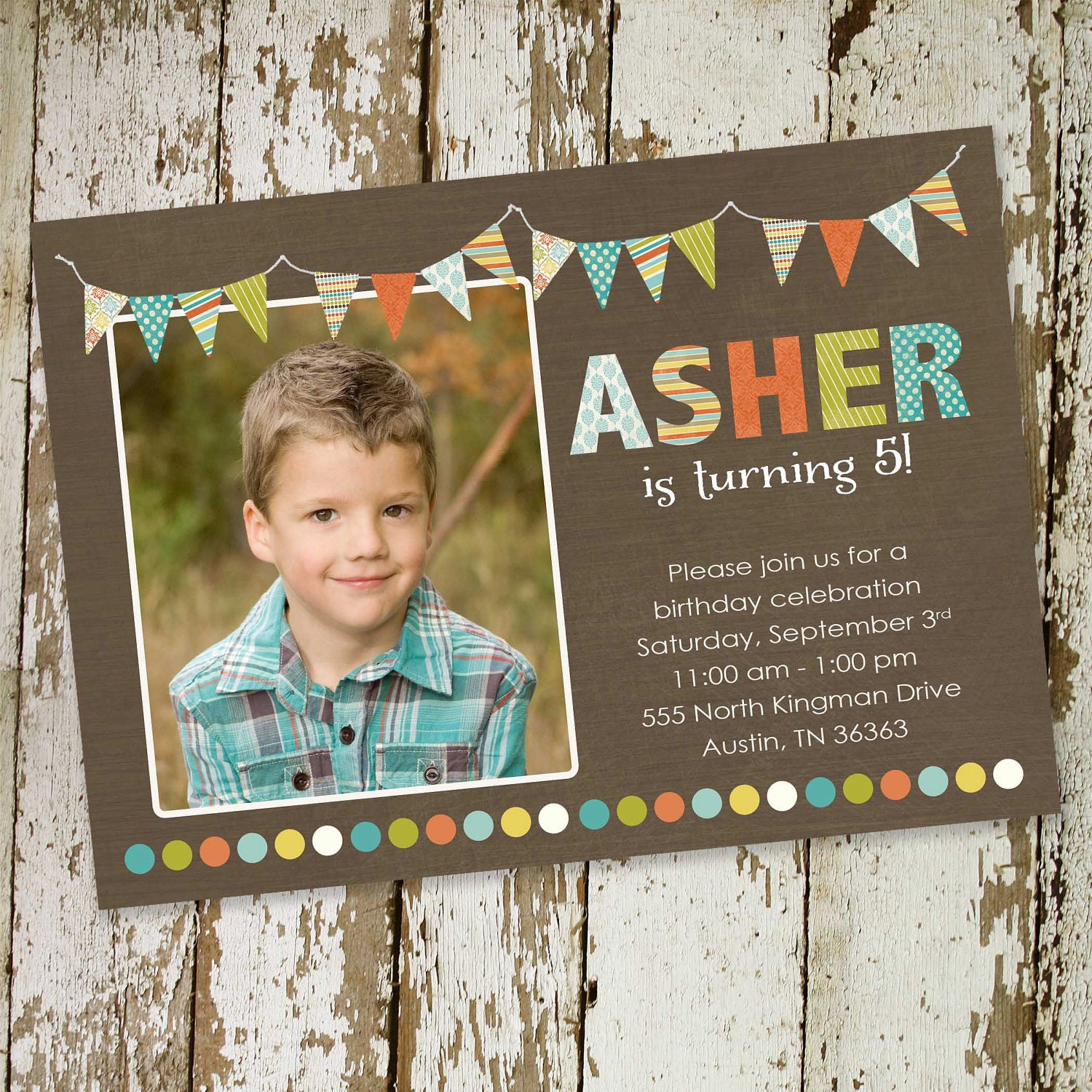 1st birthday party invitation with custom banner and photo or birth announcement,  digital, printable file (item 205)