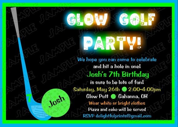 Miniature golf glow in the dark birthday invitation ...DIY you print custom photo card by delightfulprints Il_570xn