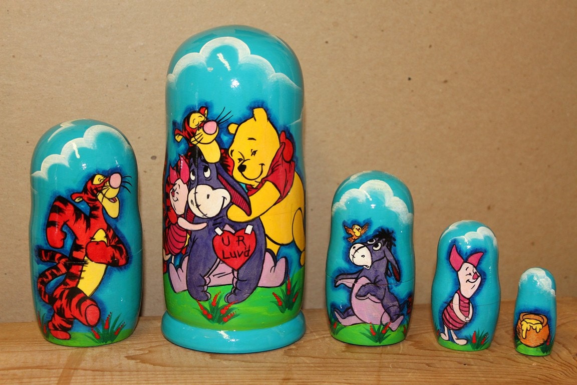 Winnie Pooh Cartoon Nesting dolls matryoshka babushka doll  set of 5