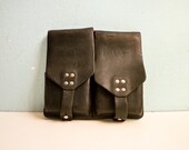 Vintage Belt Bag Military Leather Austrian Army  Black 1960 60s