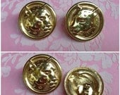 Vtg 80s Gold Circle Leopard Cheetah Stud Earrings