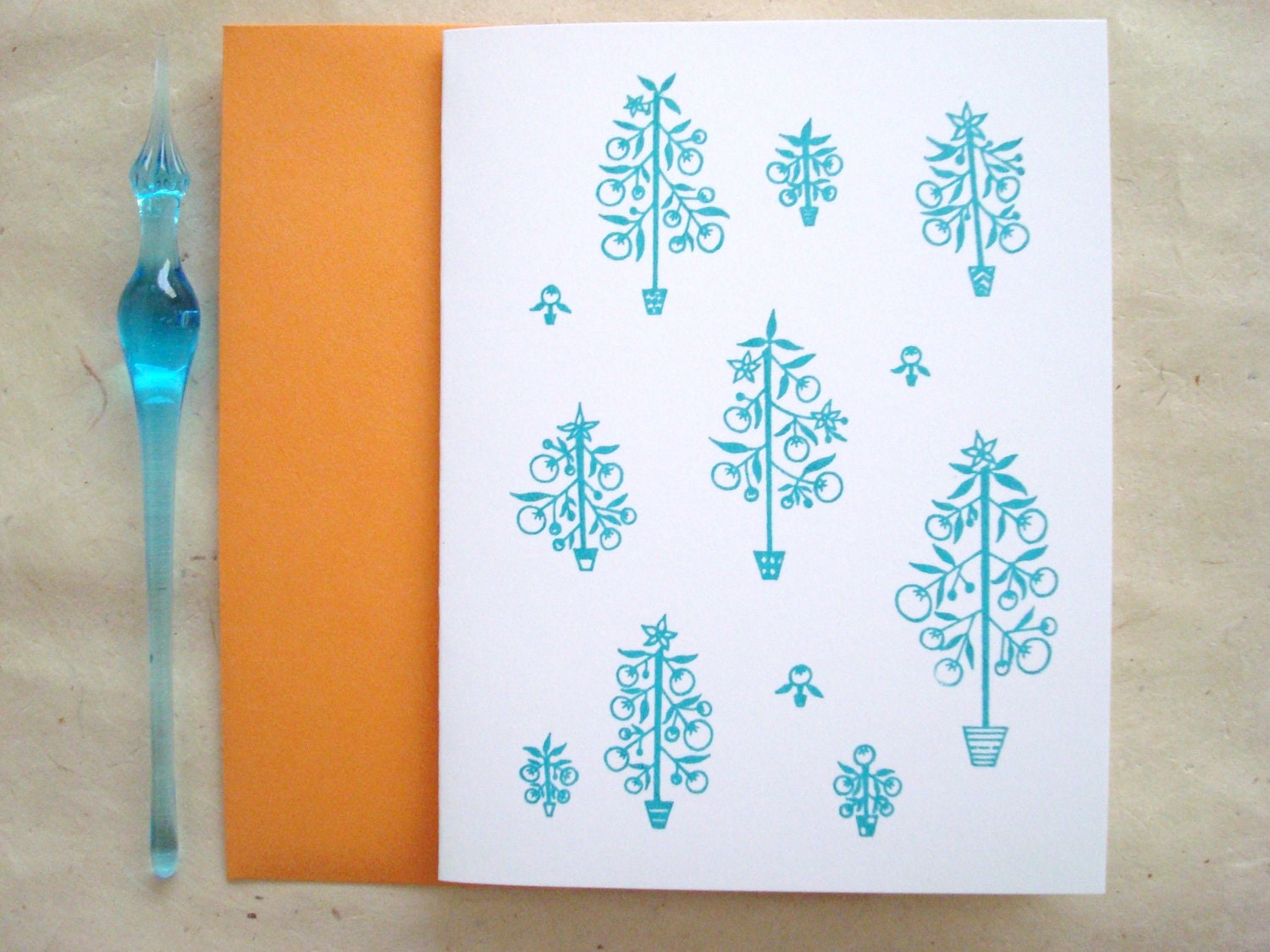 ORANGE Blossom Tree Card, Screenprinted
