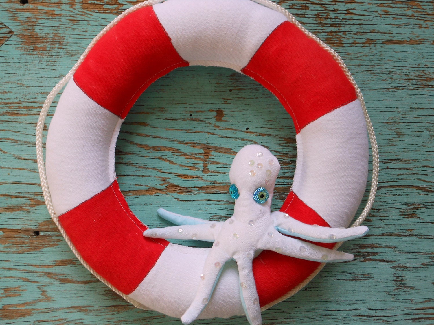 Nautical Life Ring. Wreath with Octopus. Everyday Use or Merry Christmas Wreath. Beach Decor for Coastal Living by searchnrescue2