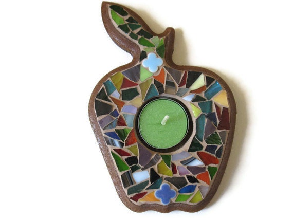 Candle Holder Glass Mosaic Art Home Decoration Colorful Apple Mother's Day