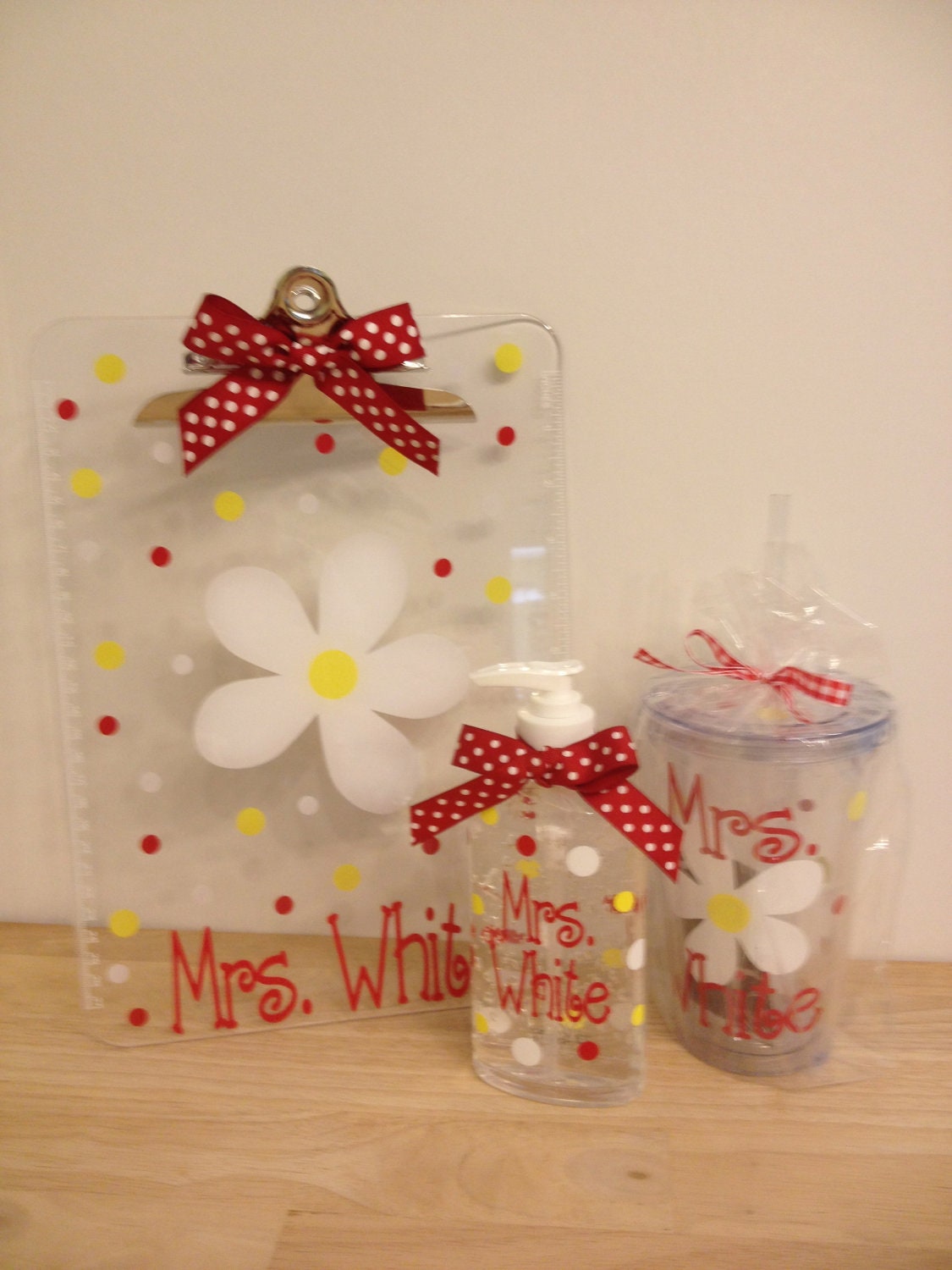 Gift set: Personalized with name acrylic clipboard, acrylic tumbler and hand sanitizer, any design, teachers, coaches, students