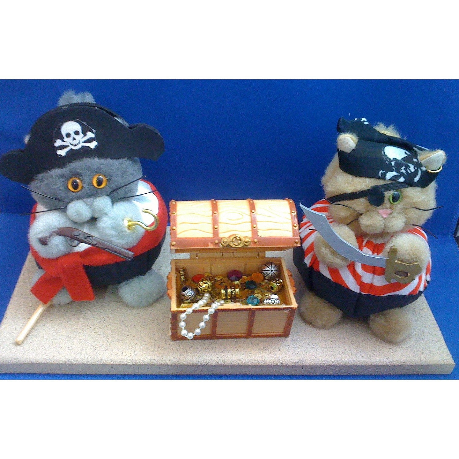 Pirate Set (Capt Jean LeFeline & Twitch) - Pirate Whimsicat Purrsonalities - Fiber Art Collectible 88 and 89