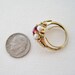 Vintage 1973 Traditional Regency Signed Avon Roseglow Goldtone Gold Tone Faux Pearl Ruby Red Rhinestone Adjustable 5 to 6 Ring