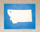 Customized Montana 8 x 10 State Art Print, State Map, Heart, Silhouette, Aged-Look Print