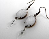 Earrings -  Snowballs and Icicles   - Vintage Snowy White Cabs and Icicle DanglesS