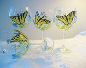 Hand painted swallowtail and wildflower wine glasses, set of four, gift for mom, wedding gift, personalized gift