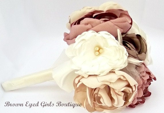 Fabric Bridal/Bridemaids Bouquet in Rose Pink, Ivory, Champagne Peonies, Dahlias and Roses, wedding bouquet