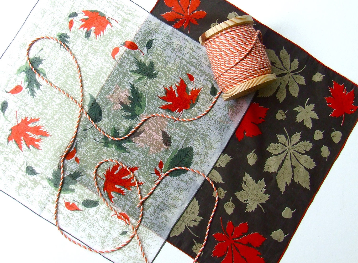 Two Fall Leaves Vintage Hankies