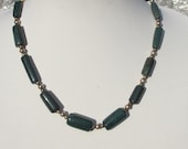 Petrol blue stone necklace, Russian serpentine gem necklace