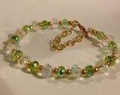 Green x Crystal x Gold Memory Wire Bracelet