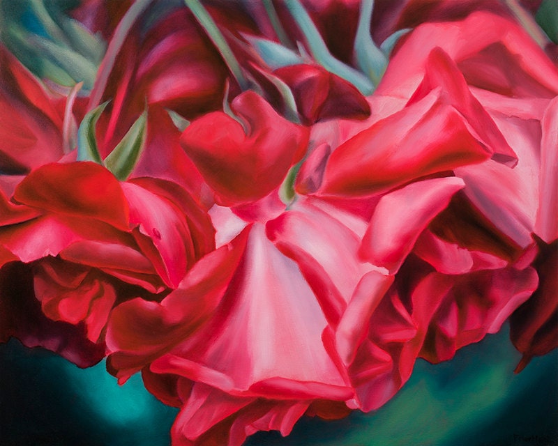 Oil Painting Print- Red Rose -Gift of the Rose Collection- Open Edition-Love- 8x10