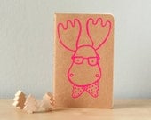 Small Deer notebook Neon pink - Deer with glasses & polka dots bow tie