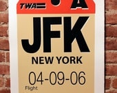 Luggage Tag JFK Print Burnt Sienna and Black