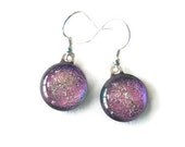 Dichroic glass earrings, fused glass, pink drop earings, sterling silver wires