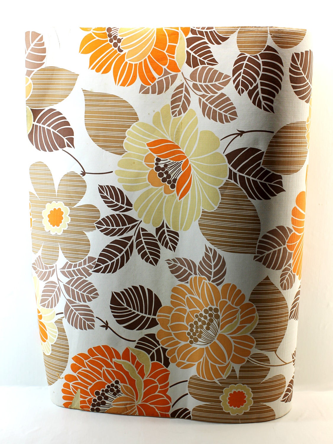 Retro Floral Wallpaper - Orange Brown and White 70s Wall Paper
