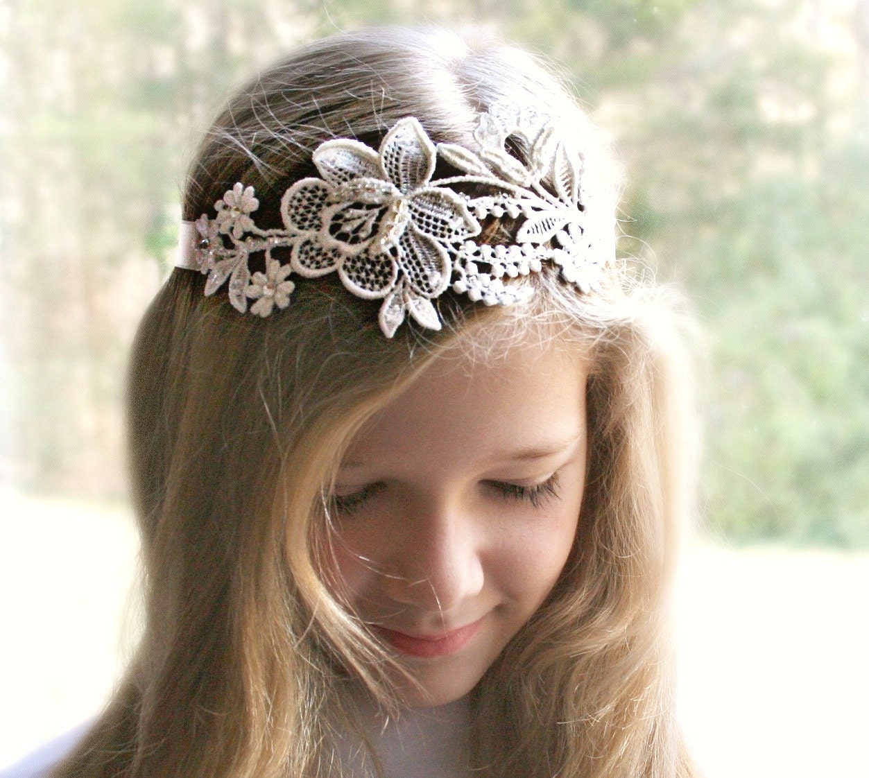 Lace Bridal Headband, Wedding, Bridal, Hair Accessories, Headpiece, Ivory, White, Lace, Beaded, Headband
