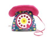 dial telephone play cushion velcro handset fuchsia flowers pattern - telephone à cadran combiné avec velcro fuchsia fleurs
