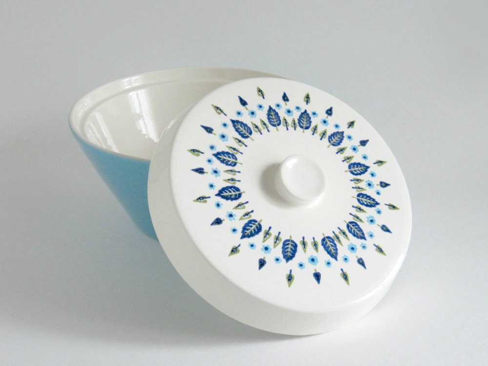 Vintage Blue Covered Vegetable Bowl - Marcrest Swiss Alpine