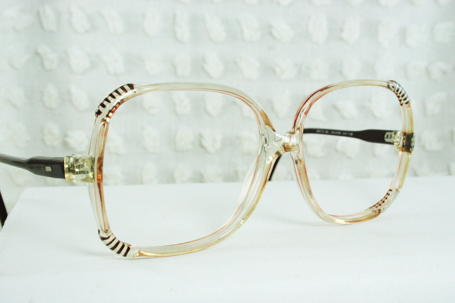 Vintage 80s Glasses 1980's Oversized Eyeglasses Burgundy Clear Brown Translucent NOS 56/16 Optical Frame