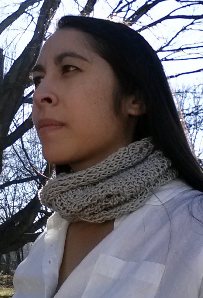 Knit Infinity Scarf, Cream, Neck Warmer, Bamboo Yarn