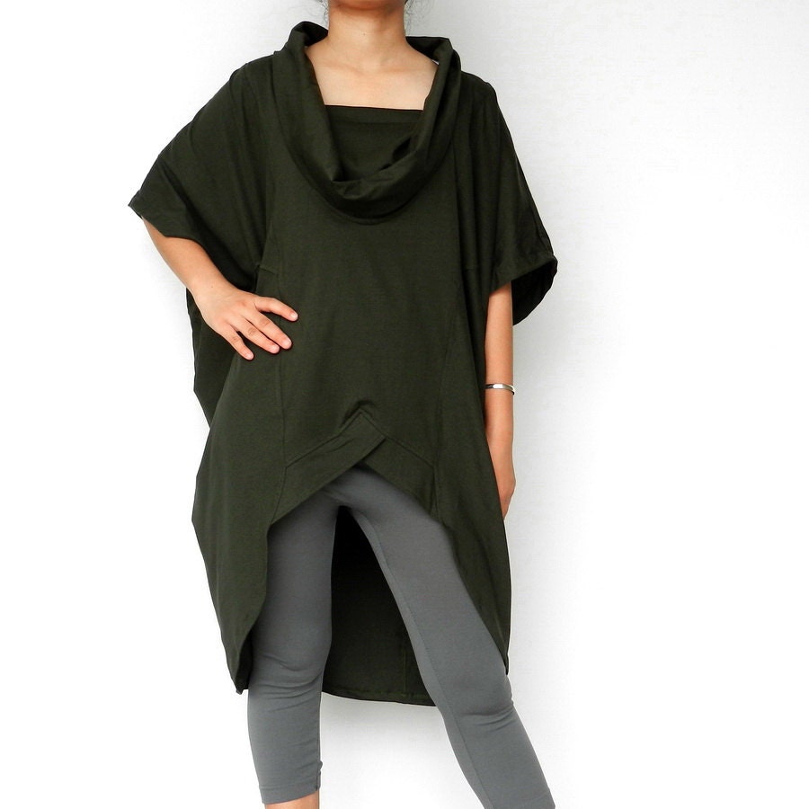 Ladies Tunic,Top,Double Neck,Green - Unique Styling,Cotton Jersey,Thaisaket