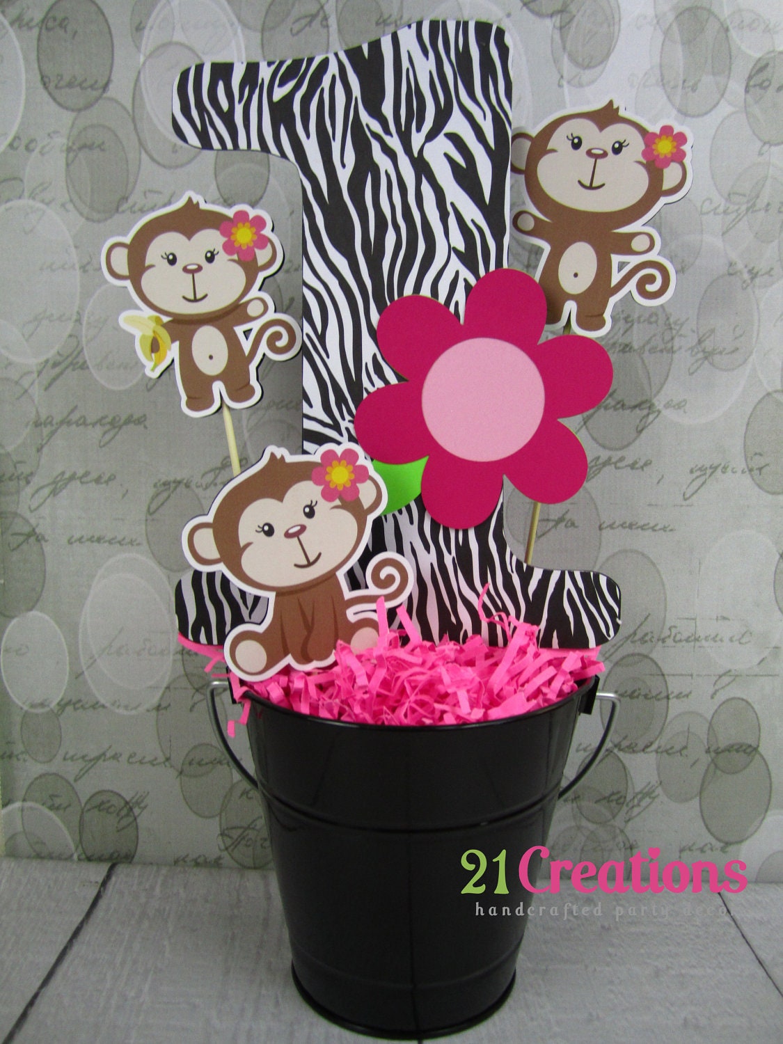 Girl Monkey Centerpiece in Zebra print Il_170x135