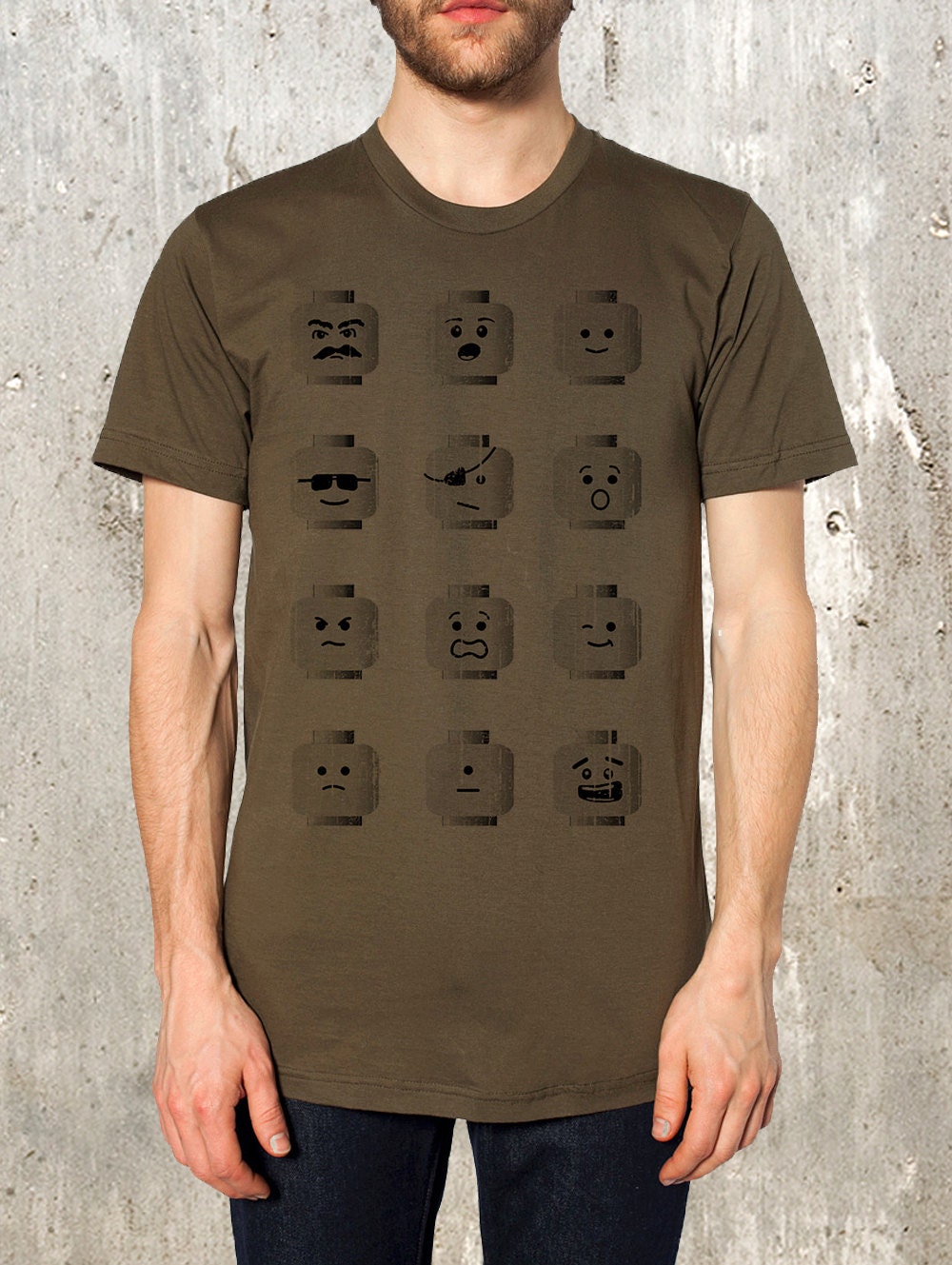 Lego Heads with Retro Distressed Texture - Screen Printed American Apparel T-Shirt - Men's T-Shirt - Available in S, M, L, XL and 2XL